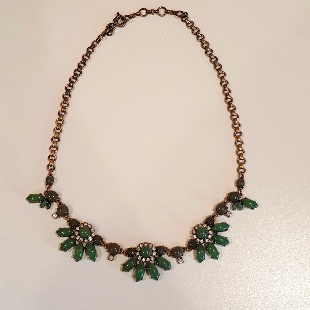 J. Crew green multi stoned necklace with gold toned chain